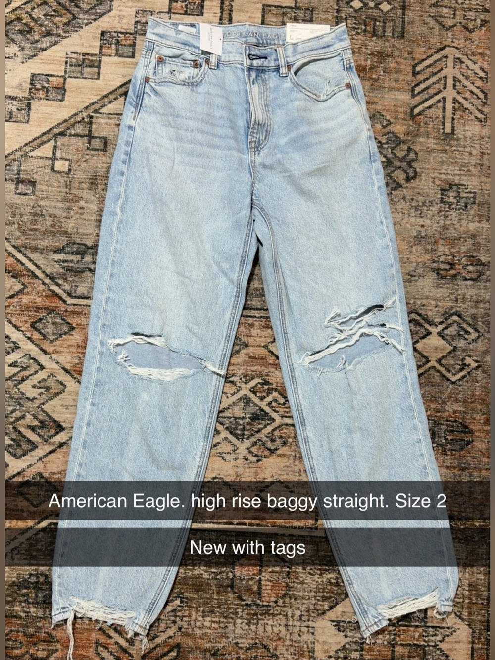 American Eagle Outfitters High-Rise Light Blue Distressed Baggy Jeans